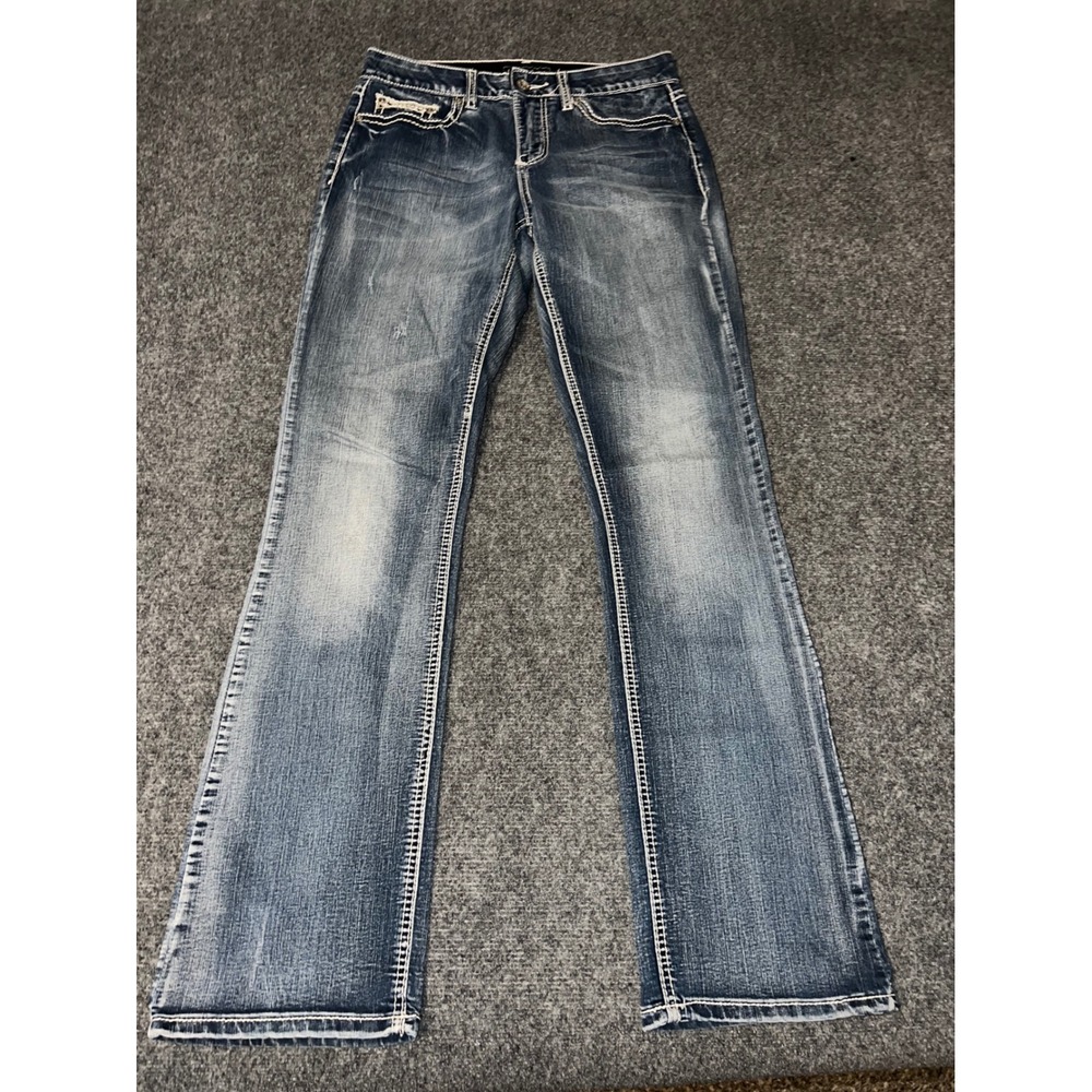Cato Premium Classic Women 10 Blue Bootcut Jeans Thick Stitch Stretch Wash